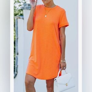Yexipo Orange Mini T-Shirt Dress with Pockets